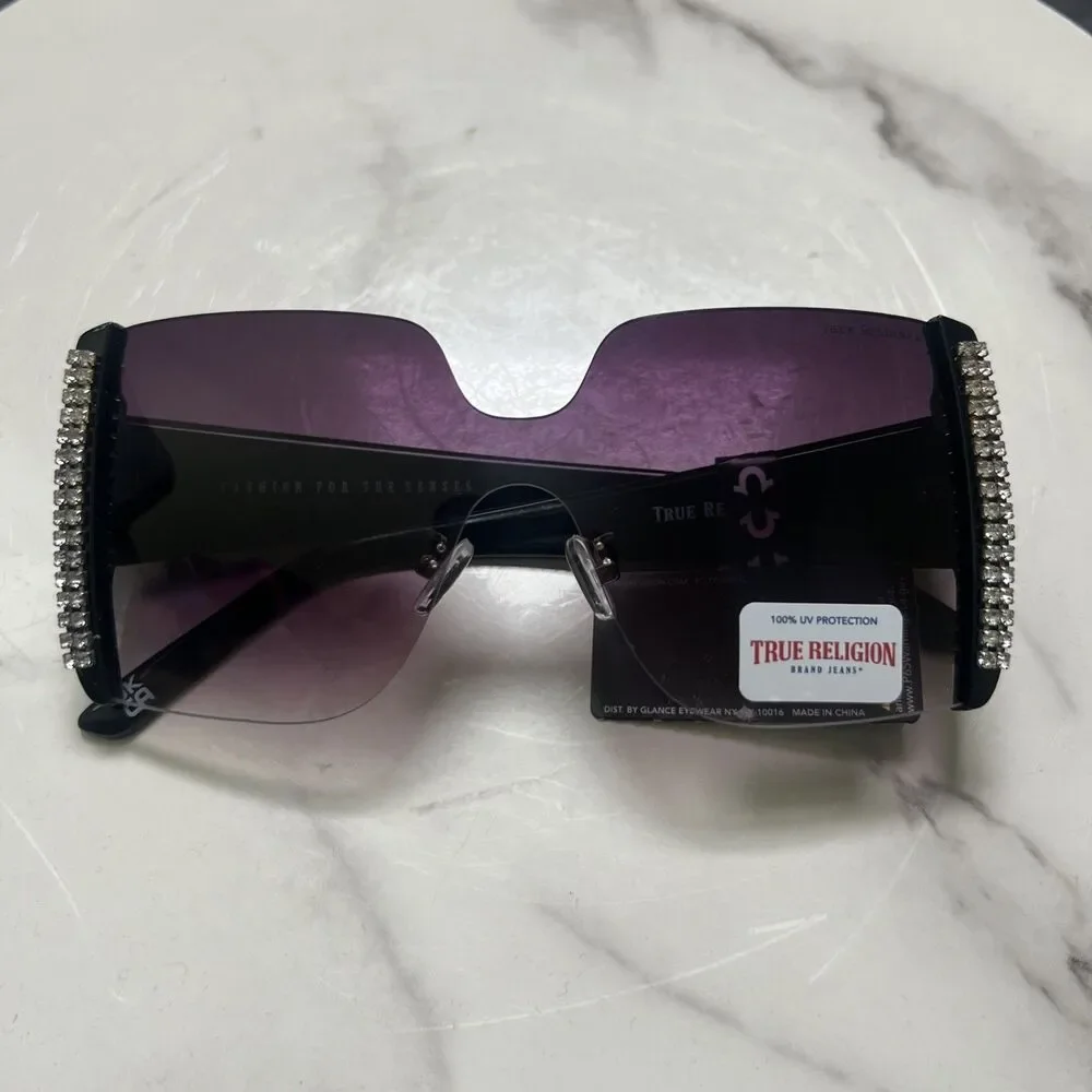True Religion Sunglasses Black Frame Rhinestone TR56957X-D1B NWT Glam Summer WMS